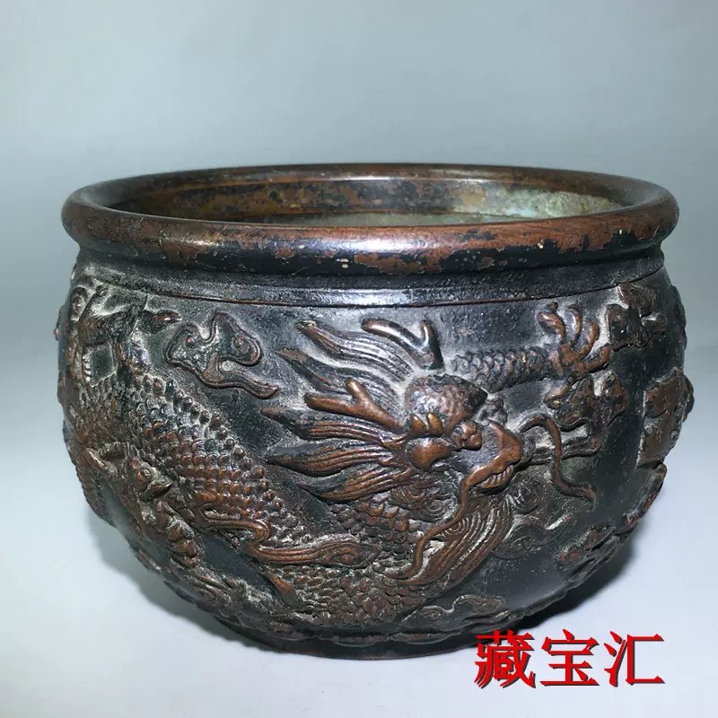 珍品旧蔵収純銅高レリーフ錾刻鎏金吉祥八宝香炉· 仏事