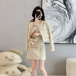 
High-end small fragrant style short jacket + vest skirt two-piece set for women in autumn and winter new lady style versatile suit skirt