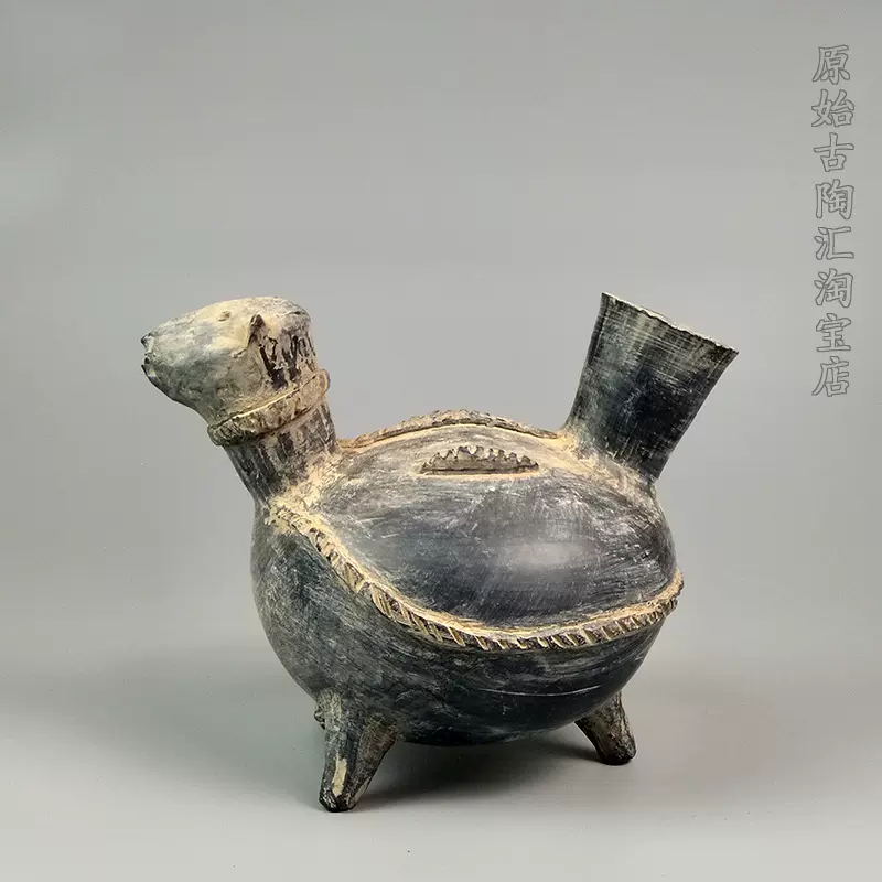 大汶口文化黑陶鸟形鬶国风复古手工陶器摆件