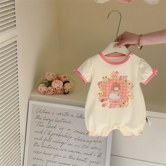 
Baby children's new summer style 100-day thin short-sleeved jumpsuit girls' clothing girl's princess style parent-child family harem