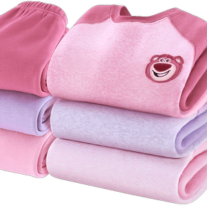 Girls' Thermal Underwear Set Children's Autumn Clothes and Autumn Pants Pure Cotton Plus Velvet Thick Pajamas for Older Children Strawberry Bear Disney