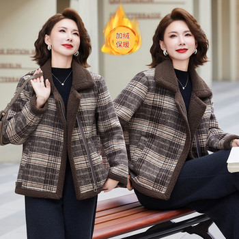 
Winter new style mother's fashionable plush woolen coat women's casual and versatile thickened warm plaid top