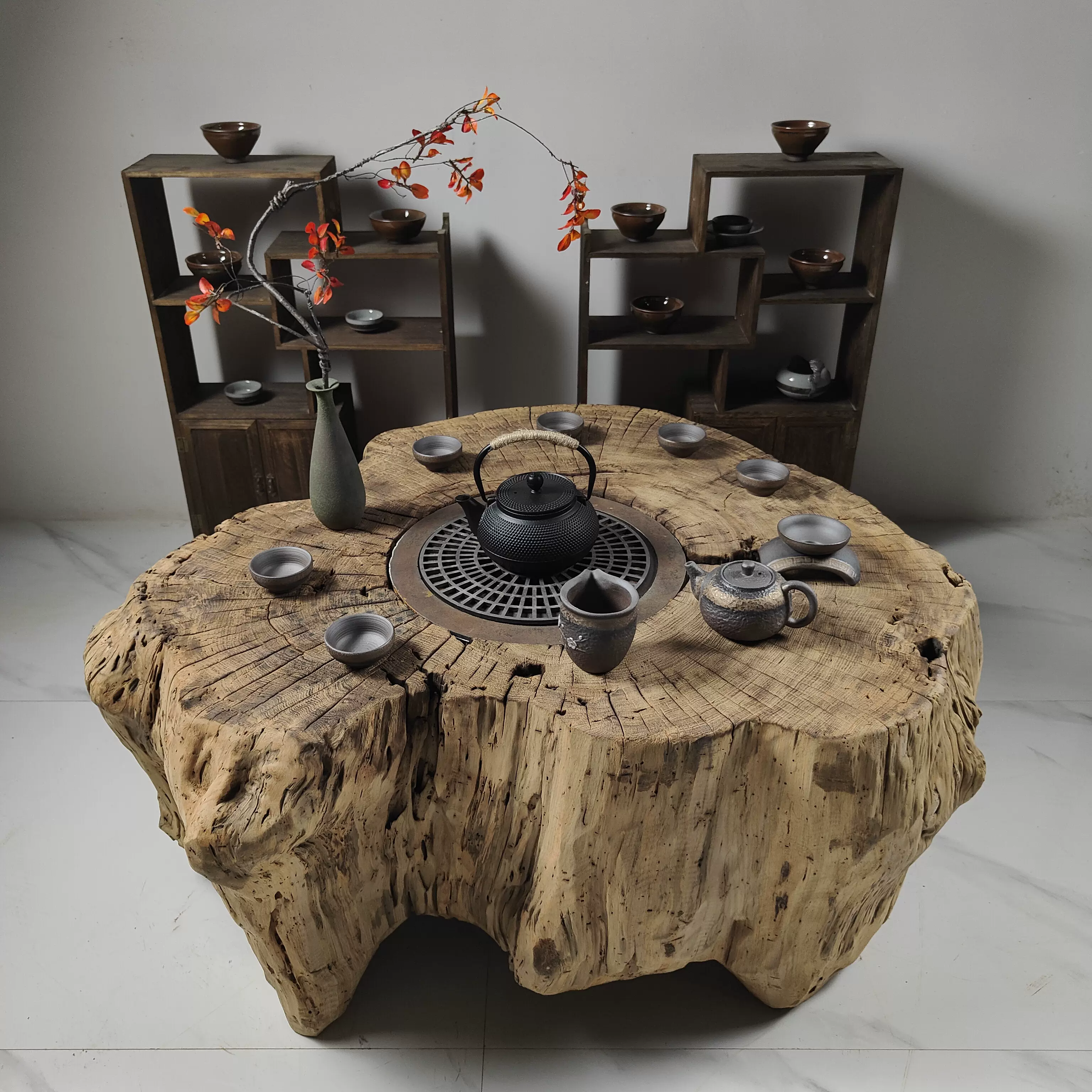 香樟木北欧茶几原木树根茶台阳台小户型圆形茶桌功夫飘窗休闲茶桌