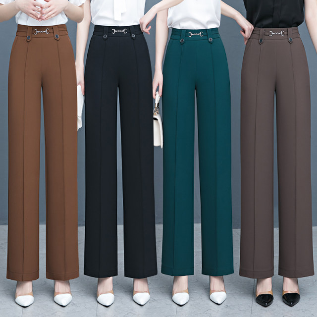 Draped straight-leg pants 2025 summer versatile narrow version wide-leg pants mother casual temperament slim high waist trousers women