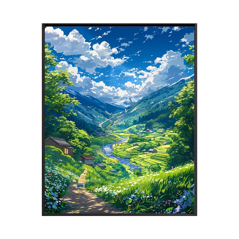 宫崎骏的夏天卡通风景数字油画diy手绘画画填色油彩涂色填充画