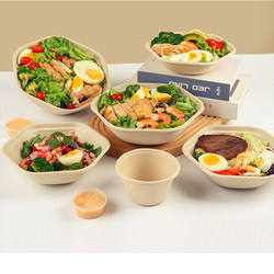 Disposable Lunch Box, Hexagonal Salad Bowl, Light Meal Takeout Box, Hexagonal Pulp Lunch Box, Low-Fat Meal, Pasta Bento Box