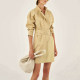 French niche design! Cotton and linen dress autumn half -high -necked waist tape temperament OL high -end commute British work style
