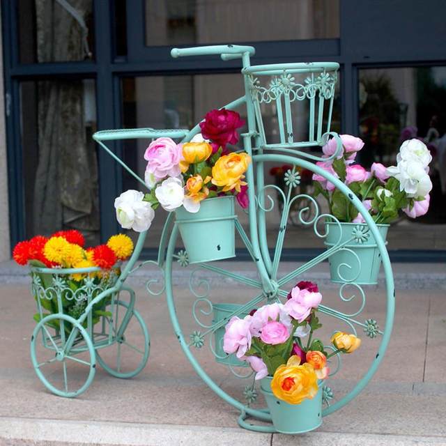 European bicycle wrought iron flower stand flower stand green dill ...