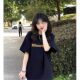 Pure cotton hidden blue letters short-sleeved T-shirt for women 2025 new summer loose design niche trendy top
