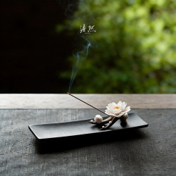 Dànrán Intangible Cultural Heritage Ceramic Handcrafted Peony Flower Incense Holder Stand for Study Room, Brush Rest, and Desktop Decoration