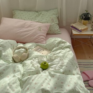 
Li Meng Gardenia Letters Fresh Small Floral Pure Cotton Double-layer Yarn Four-piece Set Cotton Sheet Quilt Cover Bedding