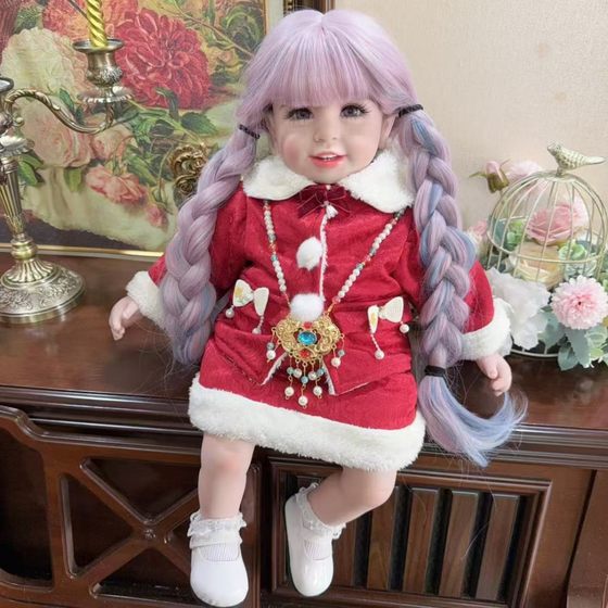 
50-55cm reborn doll clothes winter thickened suit red New Year's greetings girl coat and skirt two-piece set