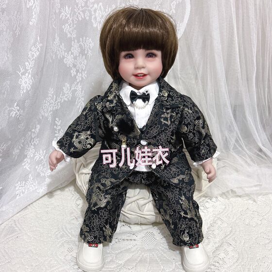 
55cm doll clothes boy handsome suit black gold embroidered jacket pants shirt suit three-piece suit