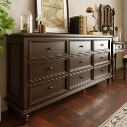 American-Style Solid Ash Wood Nine-Drawer Cabinet for Bedroom Bedside Storage, Living Room Storage Cabinet, Master Bedroom Five-Drawer Entryway Cabinet Against the Wall