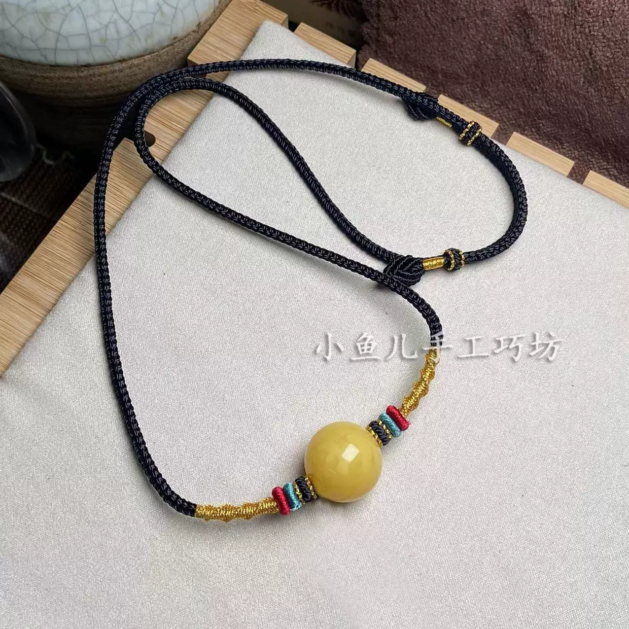 纯手工编织高档横穿天珠蜜蜡绿松石南红单珠锁骨绳吊坠毛衣链-Taobao