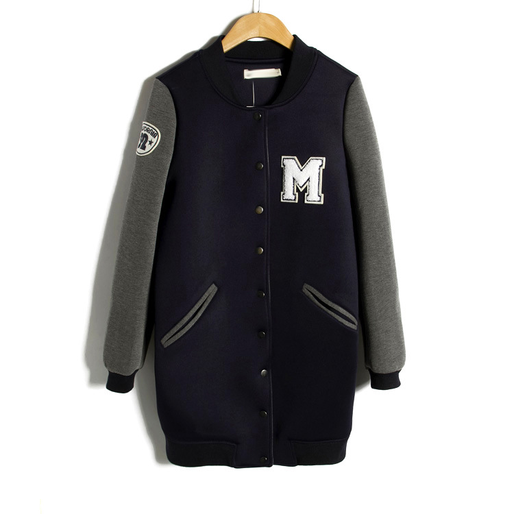 2015春季女装新款外套 长款太空棉m字母贴布棒球服 亲子装