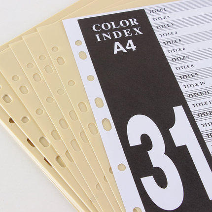 FD3100 플라스틱 분류 색인 카드 PVC 디지털 전표 1-31 페이지 페이징 용지 분류 용지-