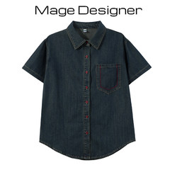 Hong Kong Style Exposed Seam Decorative Denim Shirt for Women, Summer Vintage High-End Elegant Casual Versatile Slimming Top Shirt