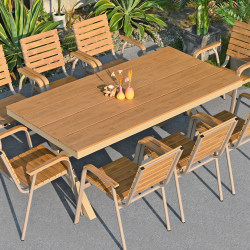Plastic Wood Tables and Chairs for Outdoor Courtyard, Open-Air Terrace, Waterproof and Sun-Proof Aluminum Alloy Outdoor Dining Table and Chairs Leisure Set