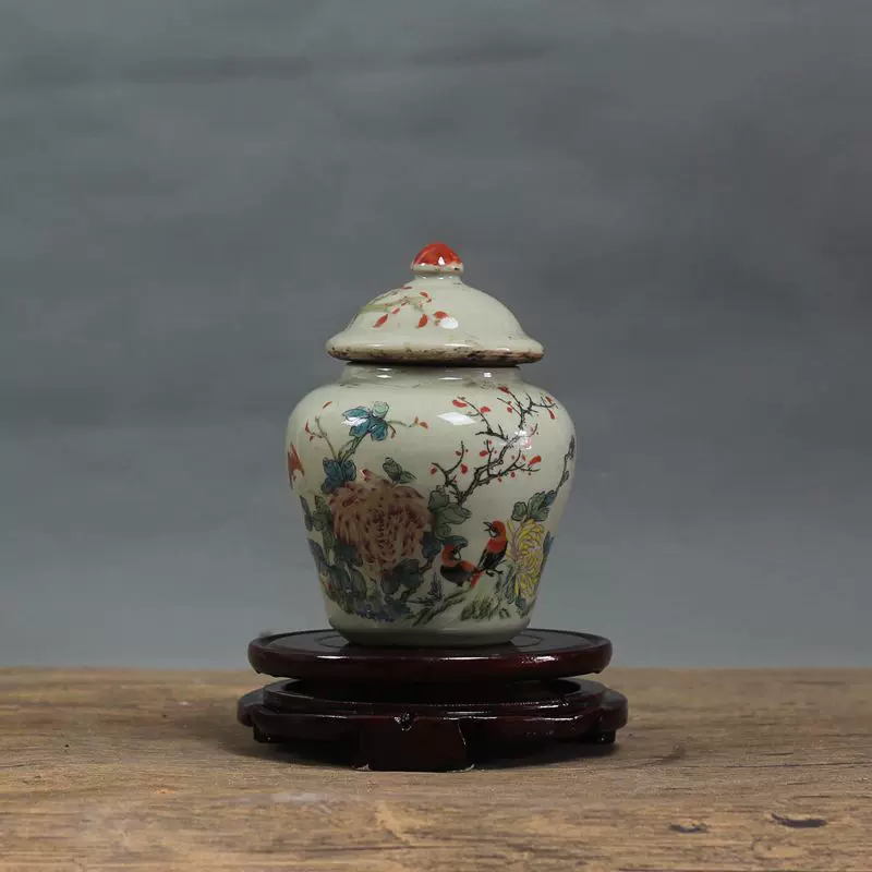 清同治粉彩花鸟图茶叶罐将军罐做旧仿古瓷老货古瓷器收藏古玩-Taobao