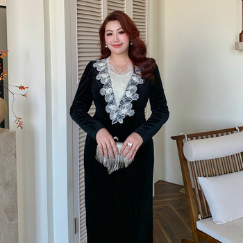 
Plus size women's French retro palace lace dress