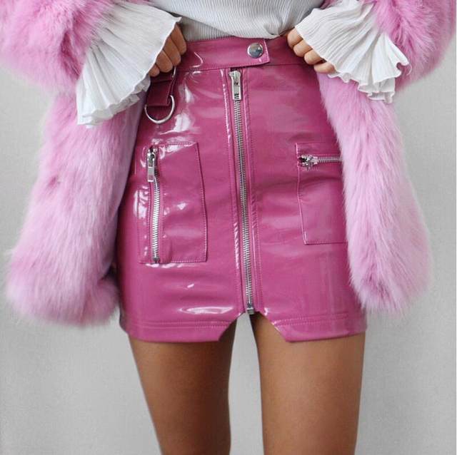 AliExpress sexy pocket zipper PU leather half-length skirt for women European and American retro irregular hip skirt 9523