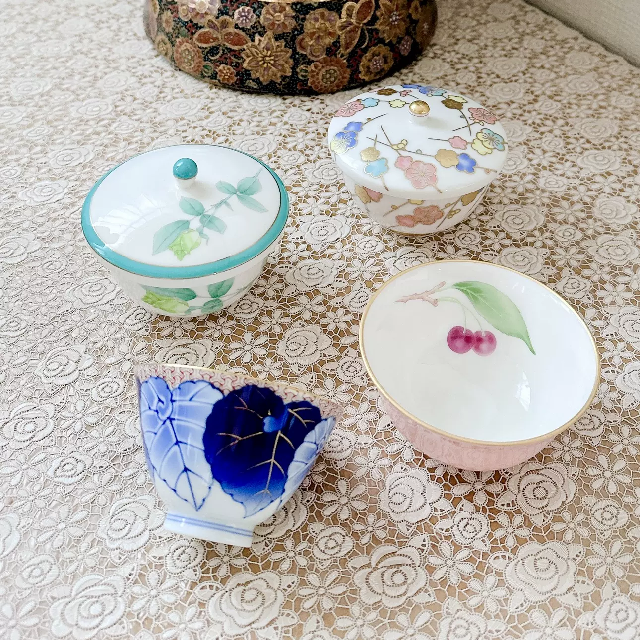 库山窑染锦花鸟大钵汤碗大碗前畑陶器美浓烧陶瓷餐具-Taobao