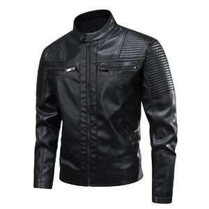 
Cross-border leather jacket stand collar top 2025 spring and autumn new men's pu retro jacket motorcycle jacket plus velvet leather jacket