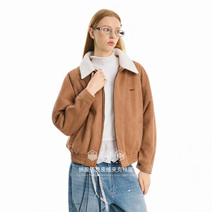 
KXLFCHN groundless suede splicing jacket men's Barn style autumn and winter Maillard top cotton coat for women
