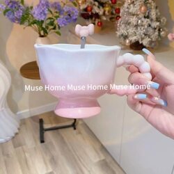 Gradient Color Creative High-Value Ceramic Water Cup Household Mug with Spoon Cute Tableware Set