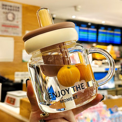 Tea and Water Separation Tea Cup 2025 New Model High Borosilicate Glass Cup with Handle, High Aesthetic Value, Straw Cup for Girls