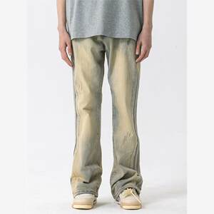 
XINYINSU new factor splicing micro-flare jeans with anti-boned sides, same style American high street retro trousers