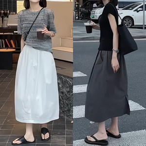 
Japanese white A-line skirt for women 2025 new summer high-waisted loose design temperament slim umbrella skirt