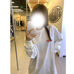 100% Pure Cotton New Loose Casual White Long-Sleeved Couple's Top American Retro Oversize Niche Round Neck