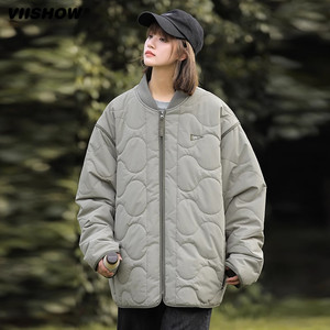 
VISHOW diamond lattice stand-up collar cotton jacket for men and women, winter light cotton jacket, couple's warm baseball cotton jacket