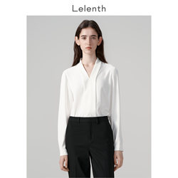 Lalensbu White V Neck Chiffon Long-Sleeved Shirt for Women, Slimming Look, College Student Interview Professional Shirt Suit