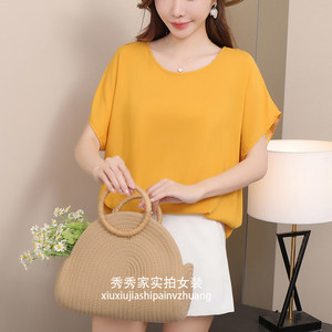 
Cotton silk T-shirt for women in summer Korean style, fashionable loose large size medium and short sleeves, thin fat mm artificial cotton top