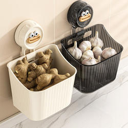 Suction Cup Onion, Ginger, and Garlic Storage Box Kitchen Shelf Wall-Mounted Ginger and Garlic Storage Organizer No-Drill Storage Hanging Basket