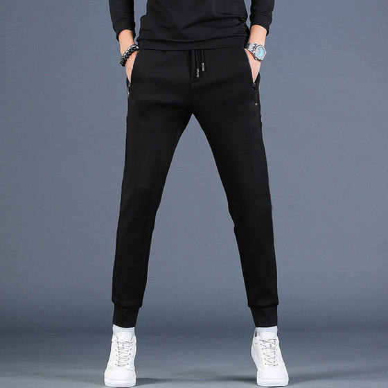 
Autumn and winter men's casual pants, classic and versatile, simple solid color slim-fit trousers for teenagers, fleece warm sports pants