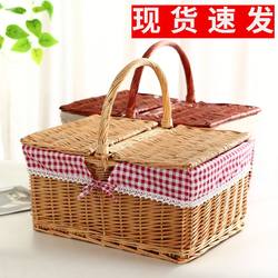 Rattan Storage Basket, Portable Outdoor Picnic Basket, Storage Basket with Lid, Fruit Basket, Wicker Vegetable Basket, Cleaning Basket