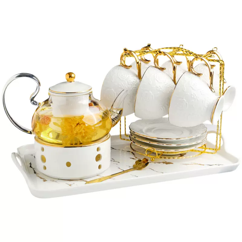 轻奢水果茶壶套装英式泡花茶壶茶杯加热蜡烛煮茶炉欧式下午茶茶具