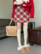 Retro red plaid wool skirt for women in autumn and winter fat m high waist covering belly and slim hip A-line sweet large-size skirt
