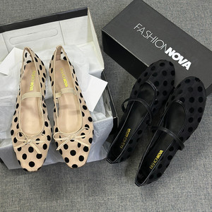 
Good foreign trade goods, high-end polka dot ballet shoes, women's flat one-strap Mary Jane shoes, bow-knot pumps