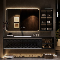 Designer's New Luxury Hotel-Style Bathroom Cabinet Set with Oak and Stone Integrated Washbasin and Vanity