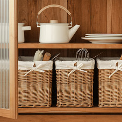 Wicker storage basket kitchen storage basket miscellaneous box pastoral fabric box Internet celebrity cosmetics storage box fruit basket