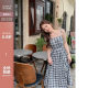 Sasaya small man design square collar suspender dress for women summer retro waistband long skirt