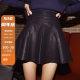 High waist pleated PU leather skirt for women in spring and autumn large size fat mm belly-covering and slimming pear-shaped body retro a-line short skirt