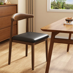Dining Chair for Home Use, Nordic Style, Modern Minimalist, Faux Wood, Iron Art, Thickened Dining Table Chair, Horn Chair with Backrest