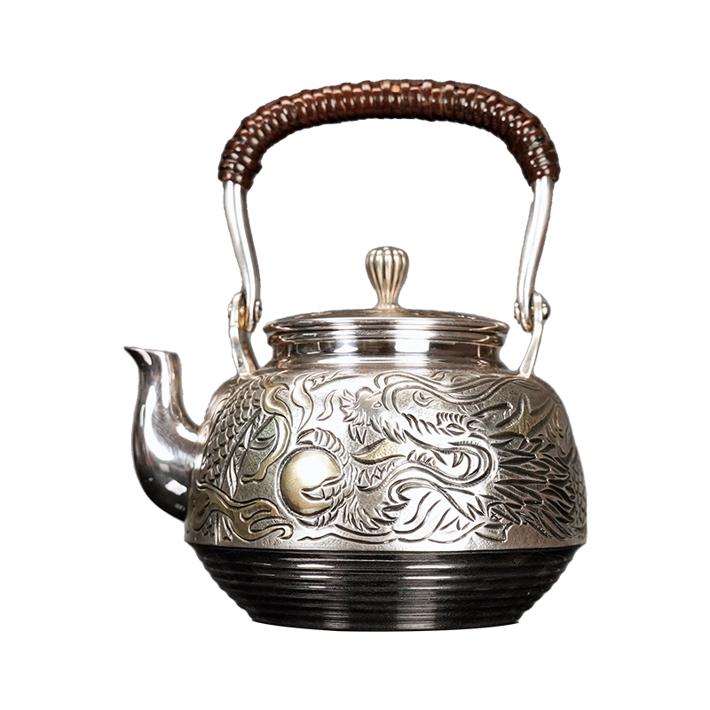 日本京都清课堂锡器清課堂造丸锤目纹黄铜镀银上手急須藤卷茶壶