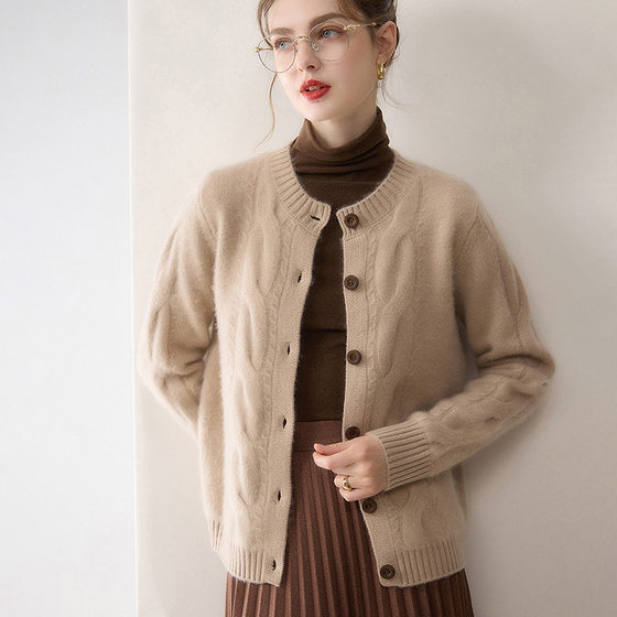 
New autumn and winter cashmere cardigan for women, thick round neck, thick bottoming shirt, elegant and casual jacket